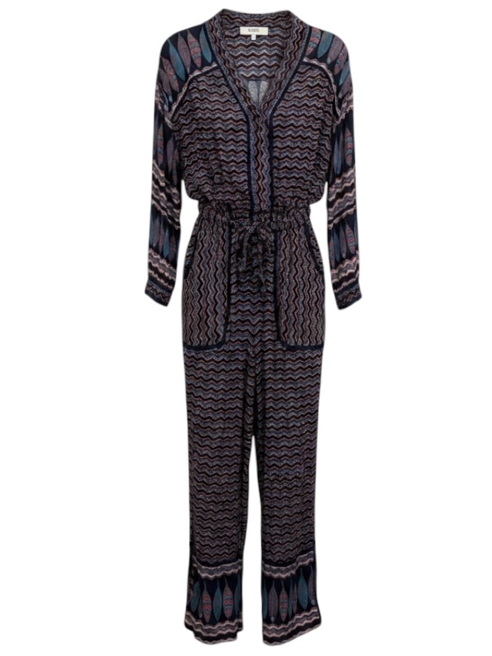 SEA NEW YORK NAVY BLUE MULTI PRINTED JUMPSUIT WITH BELT